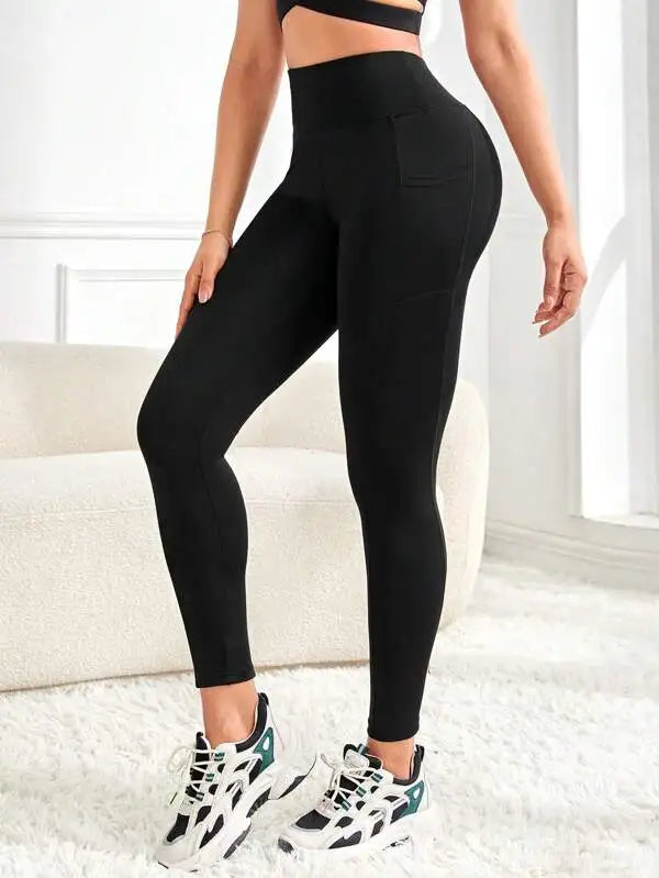 Women's High-Waisted Solid Color Yoga Leggings with Pockets