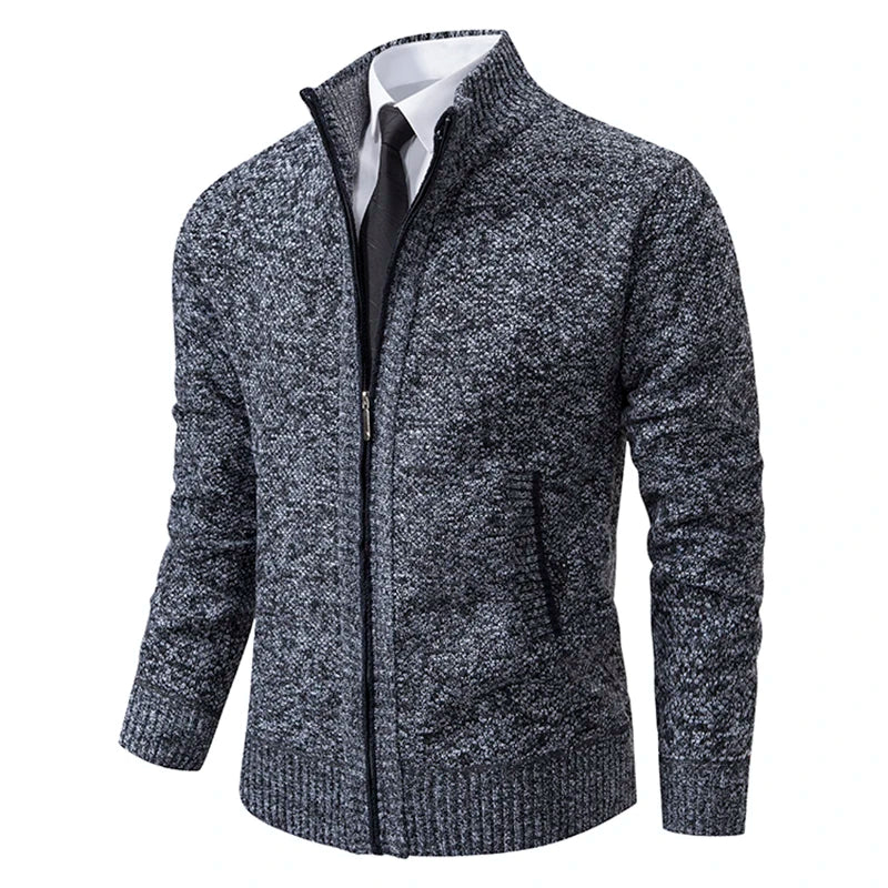 Men's Casual Sports Coat - Solid Color Stand Collar Fleece Cardigan