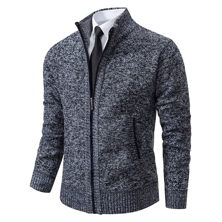 Men's Casual Sports Coat - Solid Color Stand Collar Fleece Cardigan