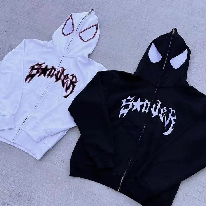 Men's Full Zip Up Graphic Oversized Hoodie Streetwear Punk Y2K Jacket