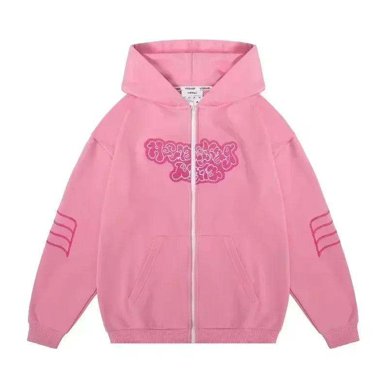 Women's Y2K Hip Hop Trend Zipper Hoodie Casual Vintage Sweatshirt