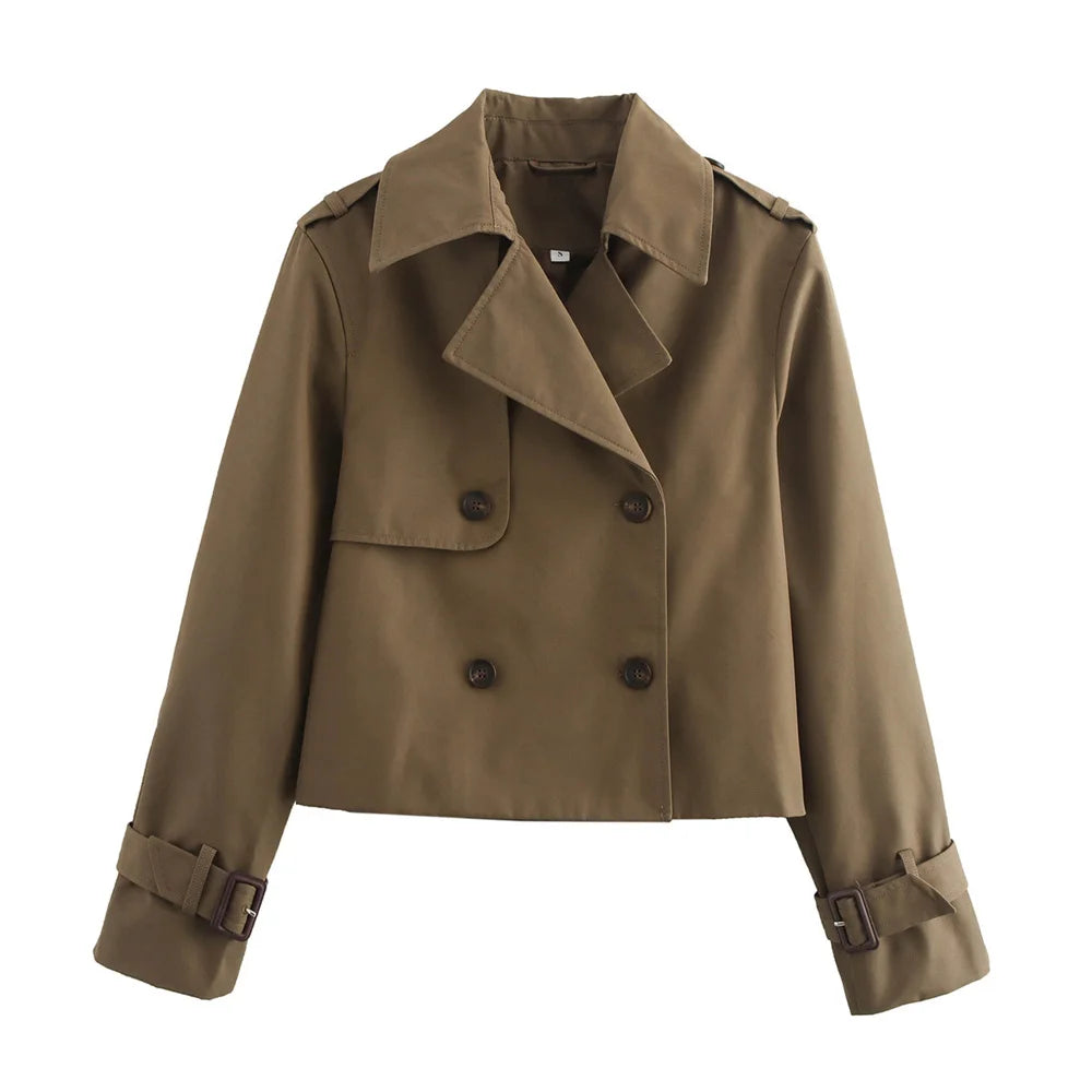 Women's Vintage Short Trench Coat for Spring Autumn Chic Style