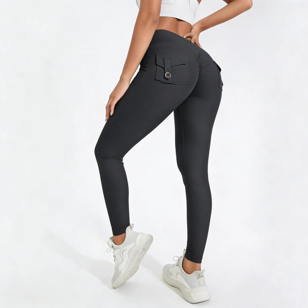 Women's Nylon Yoga Pants with Butt Pocket, Breathable Sports Leggings