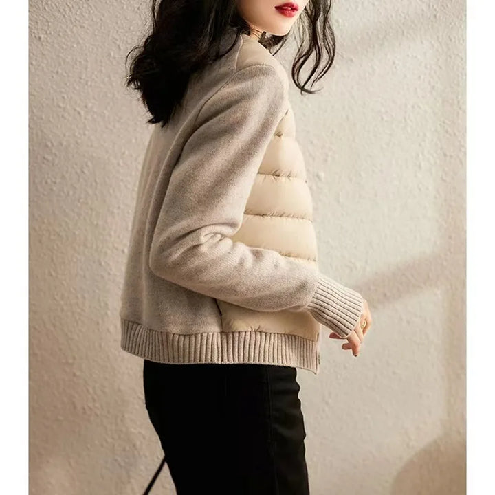 Women's Short Winter Puffer Cardigan with Zipper - Casual Cotton Wear