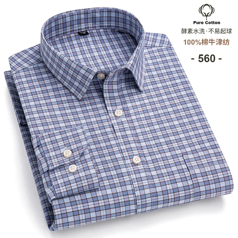 Men's Long Sleeve Cotton Oxford Plaid Button Down Casual Shirt S-7XL