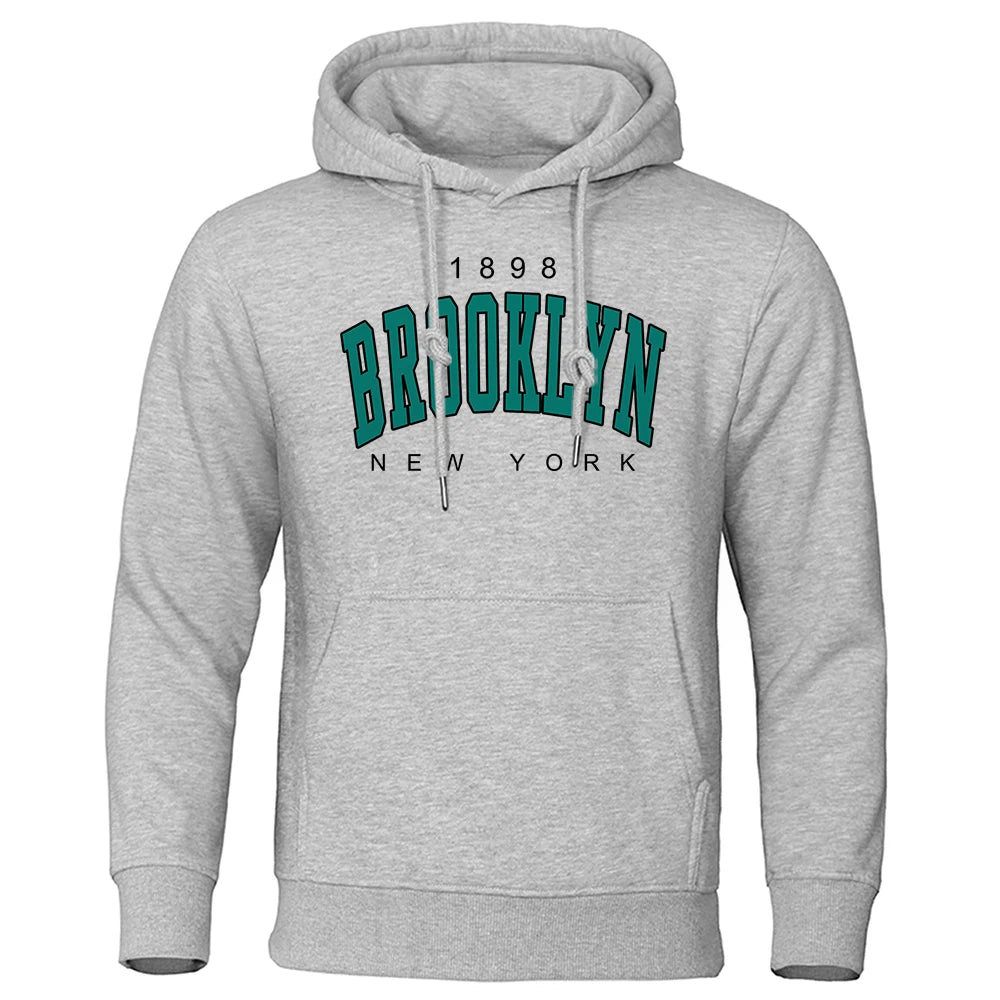 Men's Oversized Printed Crewneck Hoodie - Brooklyn Style Sweatshirt
