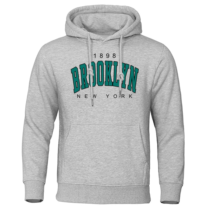 Men's Oversized Printed Crewneck Hoodie - Brooklyn Style Sweatshirt