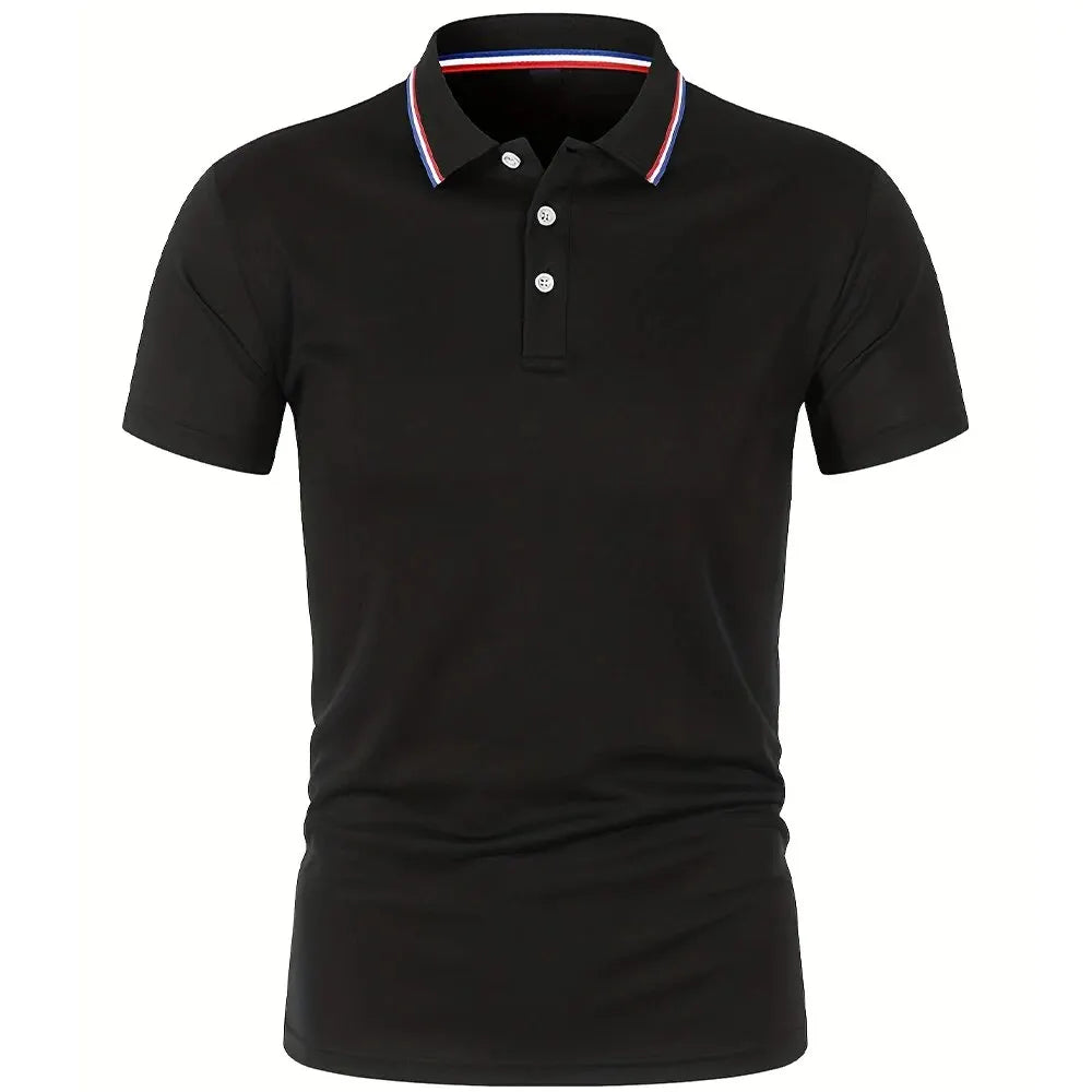 Men's Casual Breathable Solid Color Short Sleeve Polo Shirt