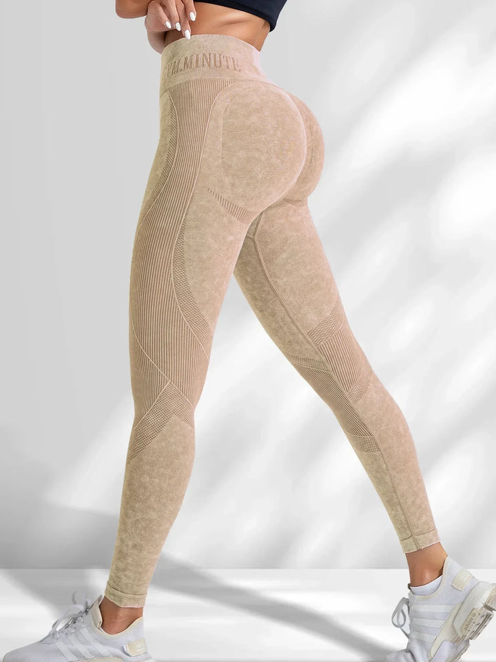 Women's High-Waisted Seamless Yoga Pants with Ice Effect Lettering