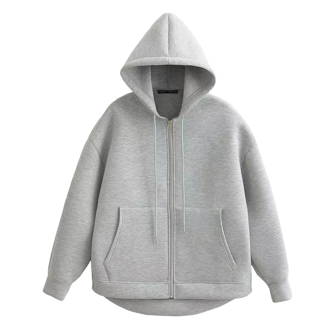 Women's Casual Hooded Jacket Oversized Zipper Sweatshirt Coat