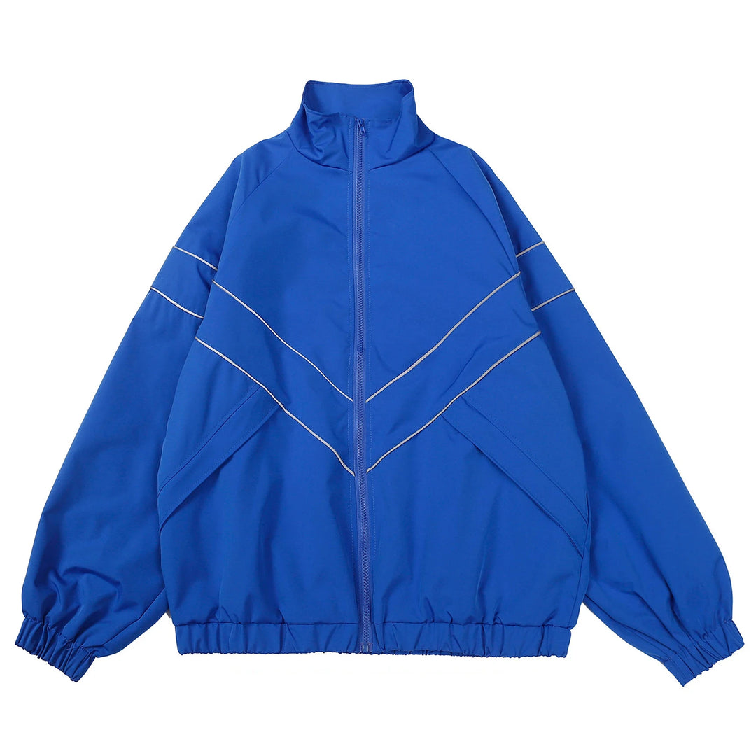 Men's Reflective Striped Hip Hop Zipper Coat, Thin Windbreaker