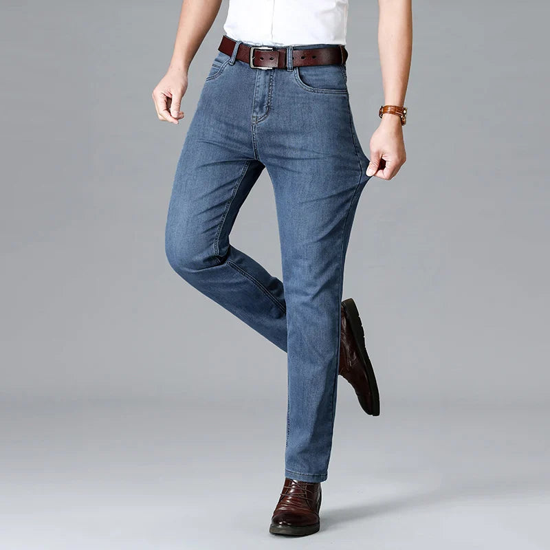 Men's Stretch Slim Fit Mid-Rise Tapered Denim Jeans