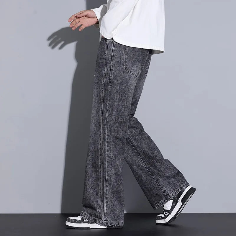 Men's Wide-Leg Denim Jeans with Drawstring Waist