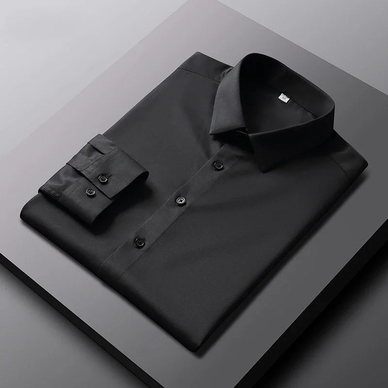 Men's Casual Solid Color Long Sleeve No-Iron Work Shirt