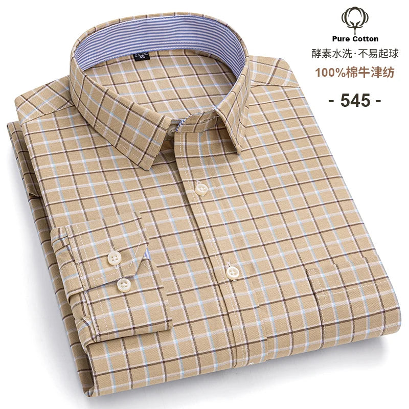 Men's Long Sleeve Cotton Oxford Plaid Button Down Casual Shirt S-7XL