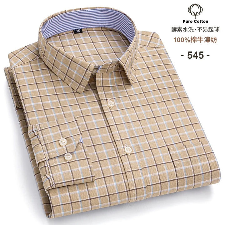 Men's Long Sleeve Cotton Oxford Plaid Button Down Casual Shirt S-7XL