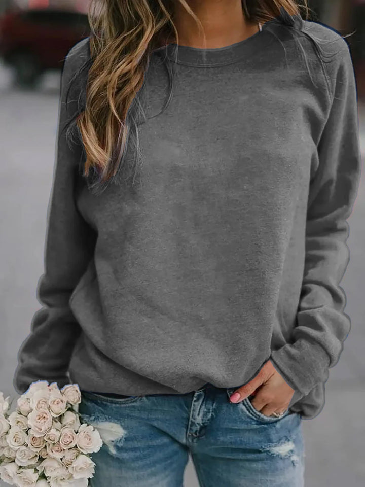 Women's Casual Solid Color Round Neck Long Sleeve Sweatshirt