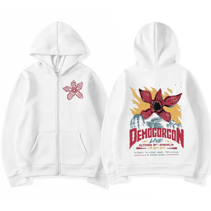 Men's Demogorgon Zipper Hoodie with Cannibal Flower Print Sweatshirt