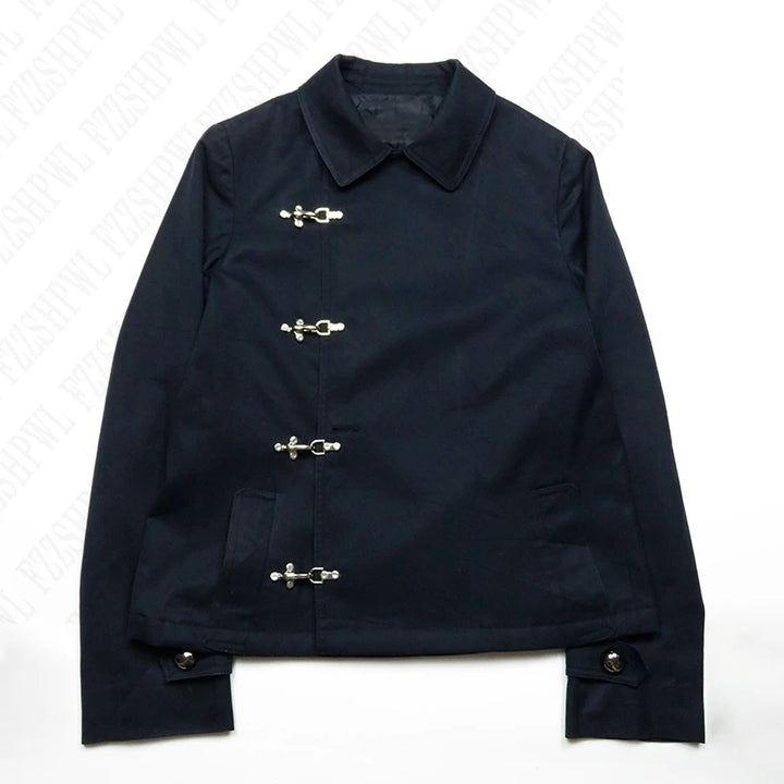 Women's Retro Y2K High Street Button Solid Color Hoodie Jacket