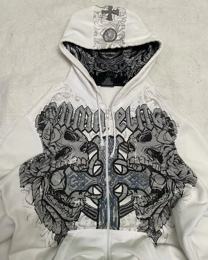 Women's Y2K Hip Hop Trend Zipper Hoodie Casual Vintage Sweatshirt