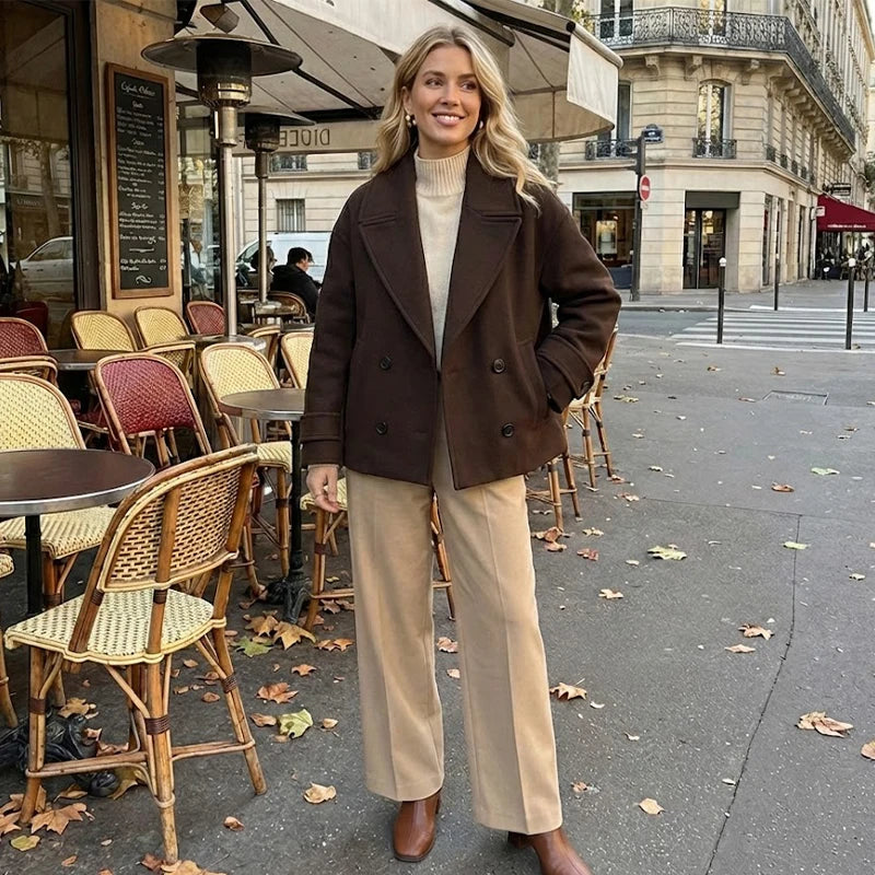Women's Vintage Double-Breasted Trench Coat with Long Sleeves
