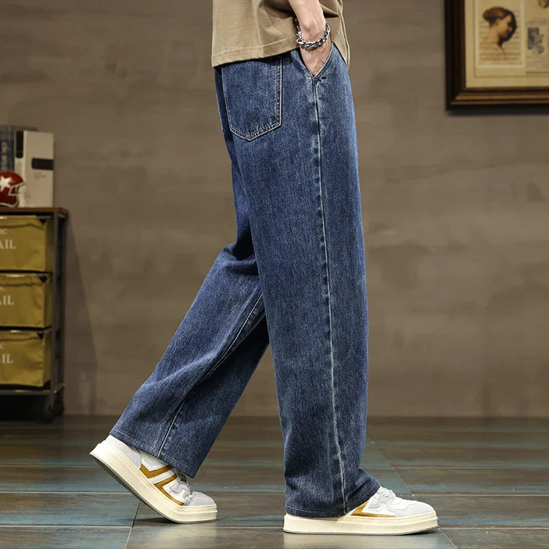 Men's Baggy Wide-Leg Drawstring Casual Denim Jeans