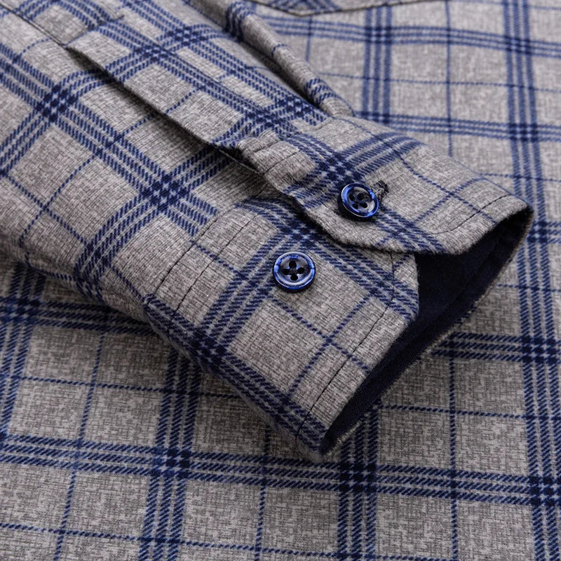 Men's Thick Fleece Long Sleeve Plaid Shirt for Autumn Winter Wear