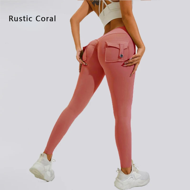 Women's Nylon Yoga Pants with Butt Pocket, Breathable Sports Leggings