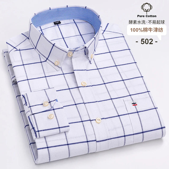 Men's Long Sleeve Cotton Oxford Plaid Button Down Casual Shirt S-7XL