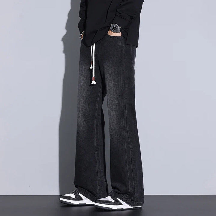 Men's Wide-Leg Denim Jeans with Drawstring Waist