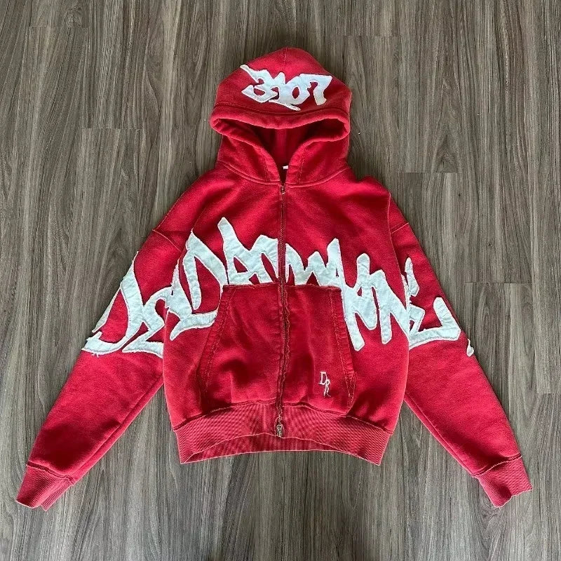 Women's Y2K Hip Hop Trend Zipper Hoodie Casual Vintage Sweatshirt