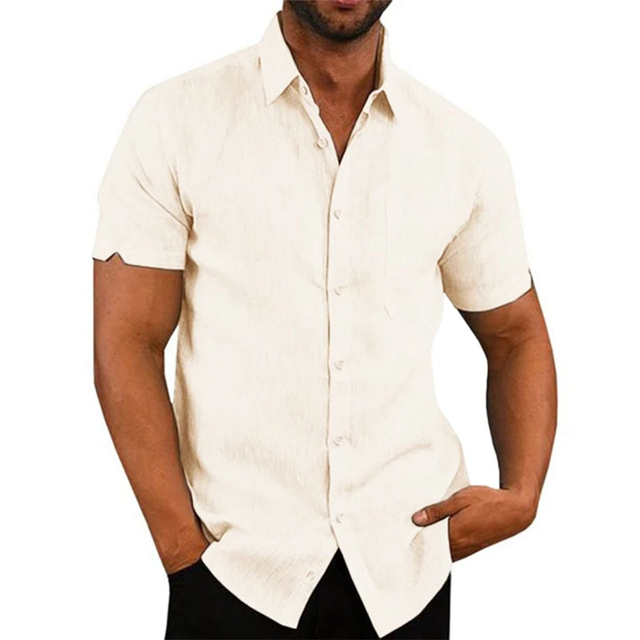 Men's Casual Cotton Linen Short Sleeve Shirts for Summer Beach Wear