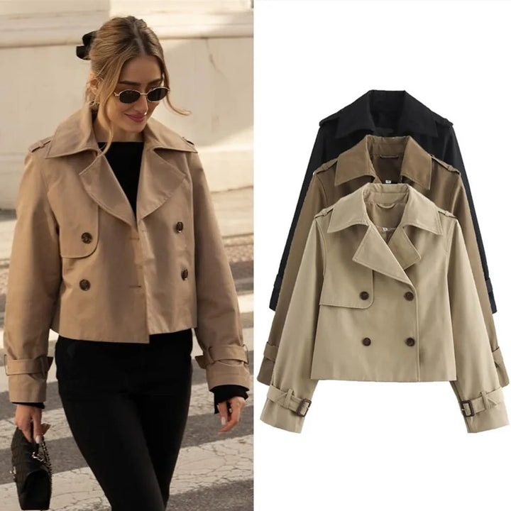 Women's Vintage Short Trench Coat for Spring Autumn Chic Style