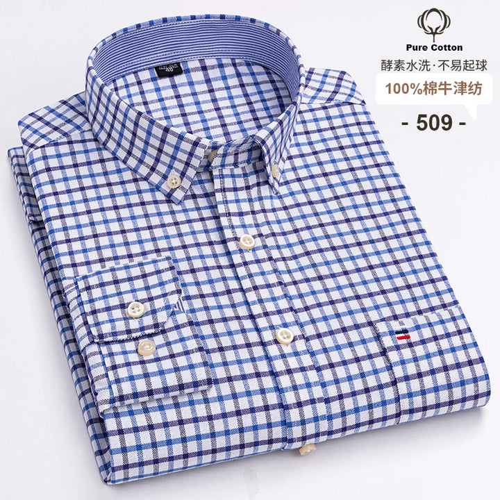 Men's Long Sleeve Cotton Oxford Plaid Button Down Casual Shirt S-7XL