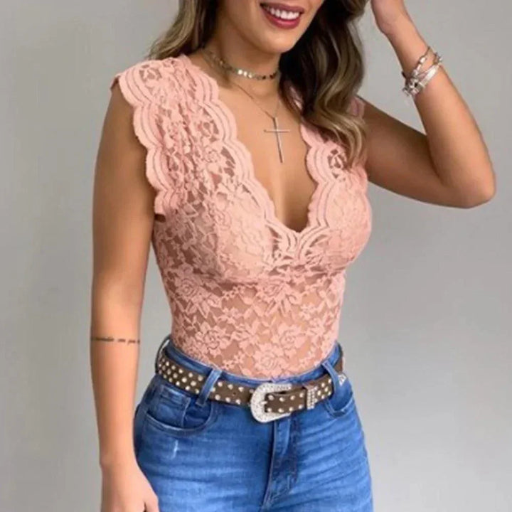 Sophia | Women's Slim-Fit Sleeveless Lace Top with Crystals