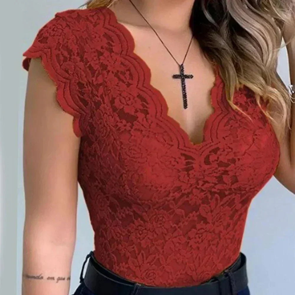 Sophia | Women's Slim-Fit Sleeveless Lace Top with Crystals