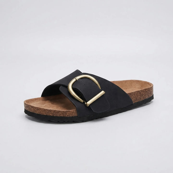 Dianne | Women's Slip-On Flat Sandal with Buckle Strap