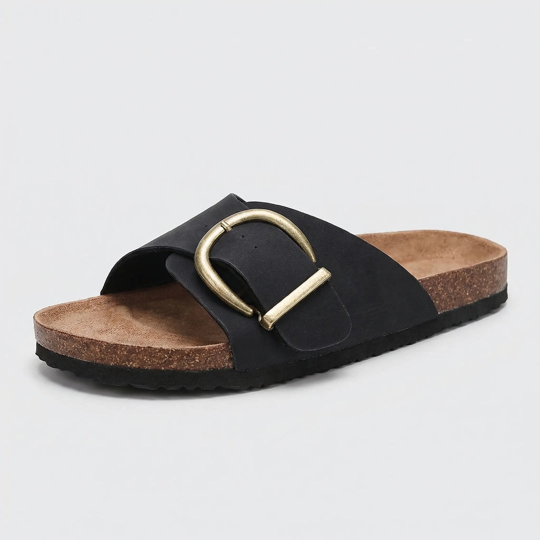 Dianne | Women's Slip-On Flat Sandal with Buckle Strap