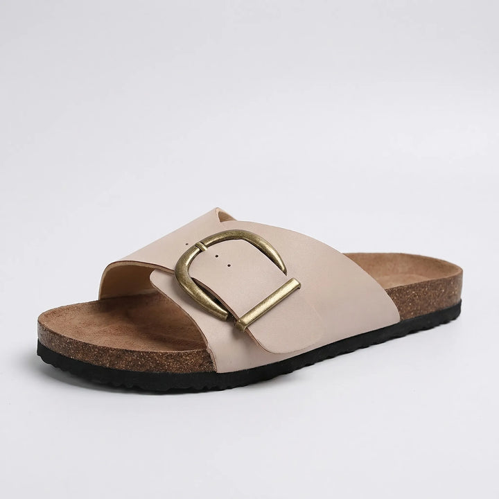 Dianne | Women's Slip-On Flat Sandal with Buckle Strap