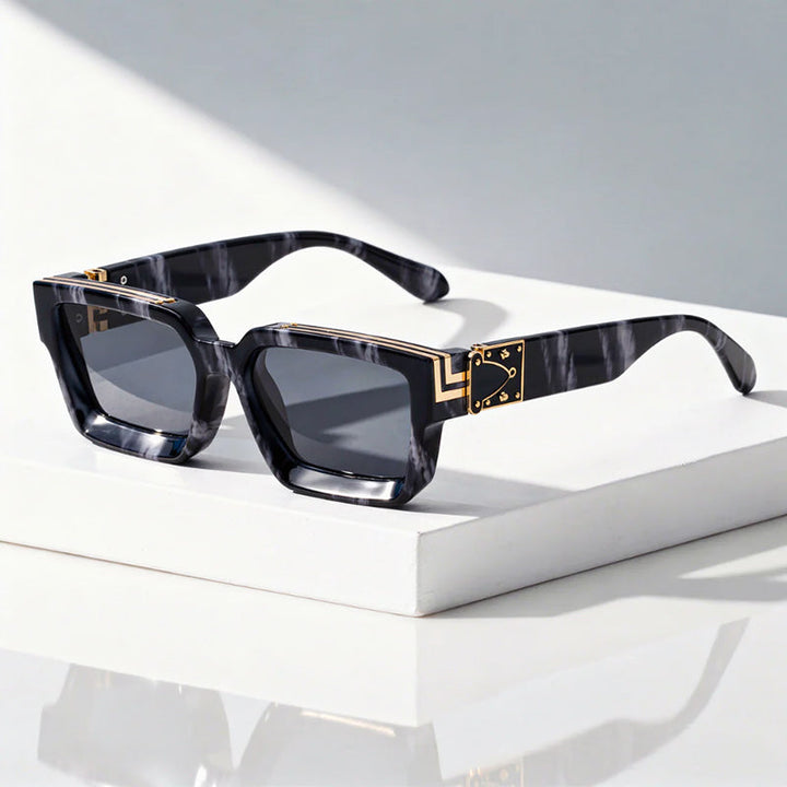 Men's Geometric Thick Frame Rectangle Sunglasses for Stylish Look