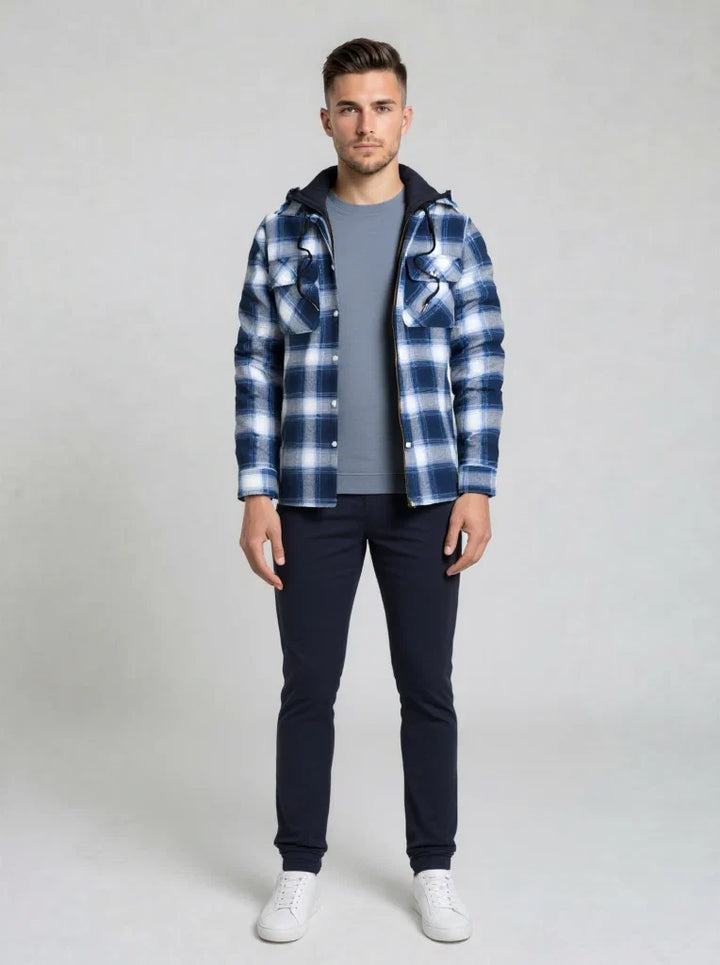Men's Quilted Hooded Snap Button Jacket