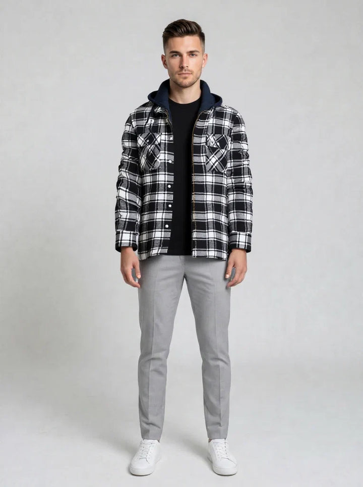 Men's Quilted Hooded Snap Button Jacket