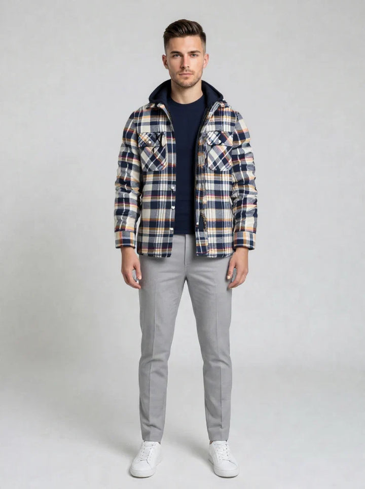 Men's Quilted Hooded Snap Button Jacket