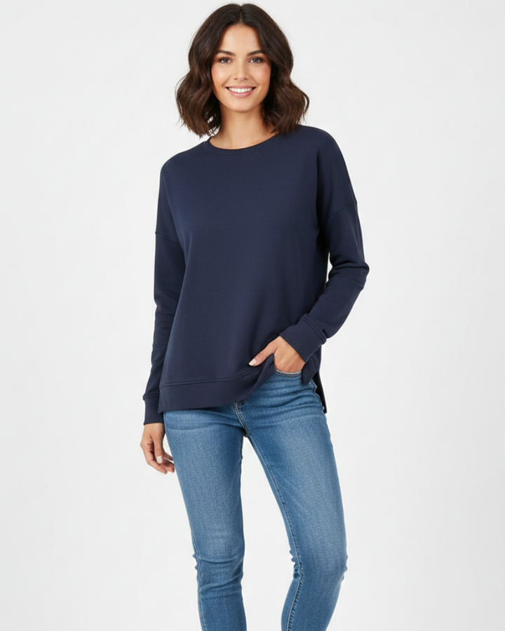 Women's Relaxed Crewneck Sweatshirt with Visible Seams