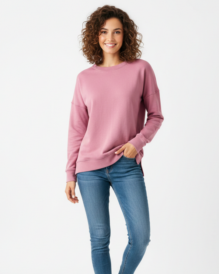 Women's Relaxed Crewneck Sweatshirt with Visible Seams