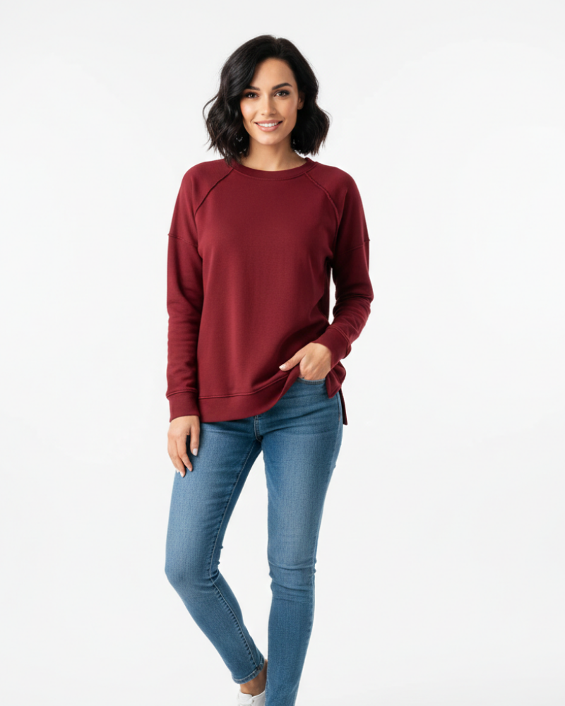 Women's Relaxed Crewneck Sweatshirt with Visible Seams