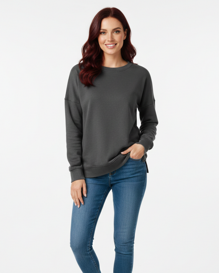 Women's Relaxed Crewneck Sweatshirt with Visible Seams