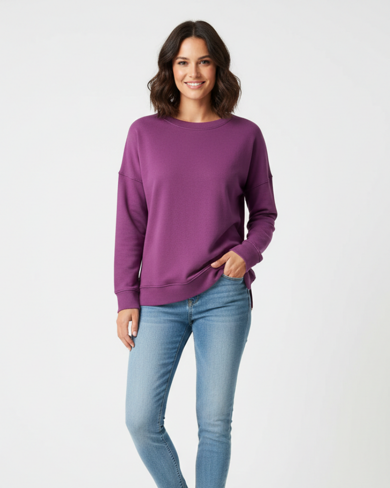 Women's Relaxed Crewneck Sweatshirt with Visible Seams