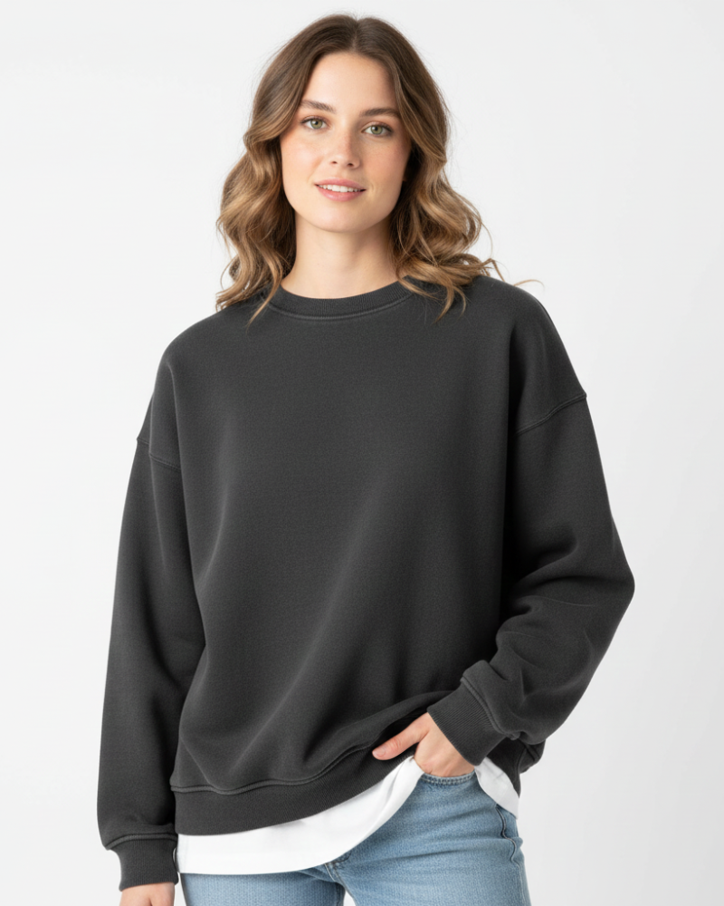 Women's Oversized Crewneck Sweatshirt with Ribbed Details