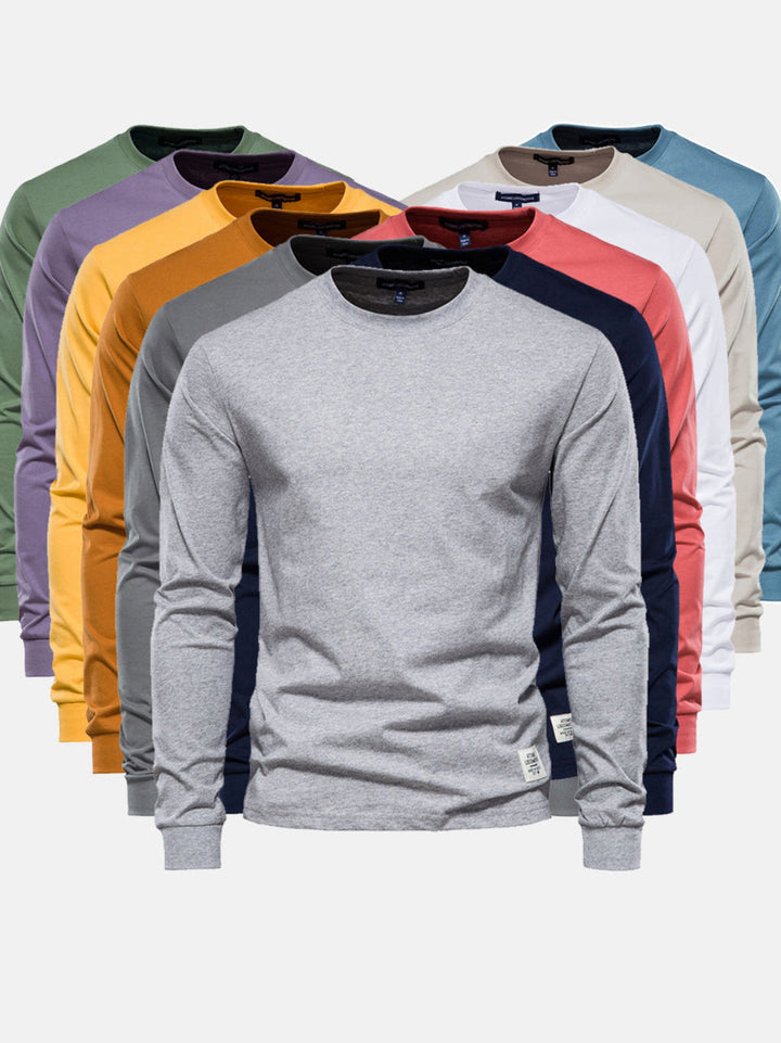 Men's Cotton Long-Sleeved Round Neck Shirt